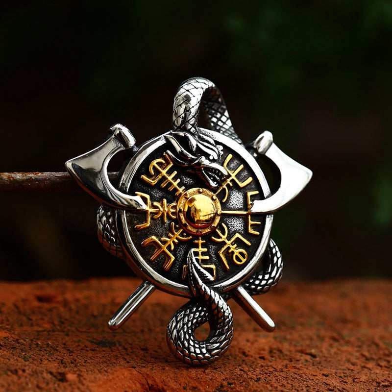 Viking-Inspired Double Axe Titanium Steel Pendant for Men - Wholesale Stainless Steel Jewelry Collection