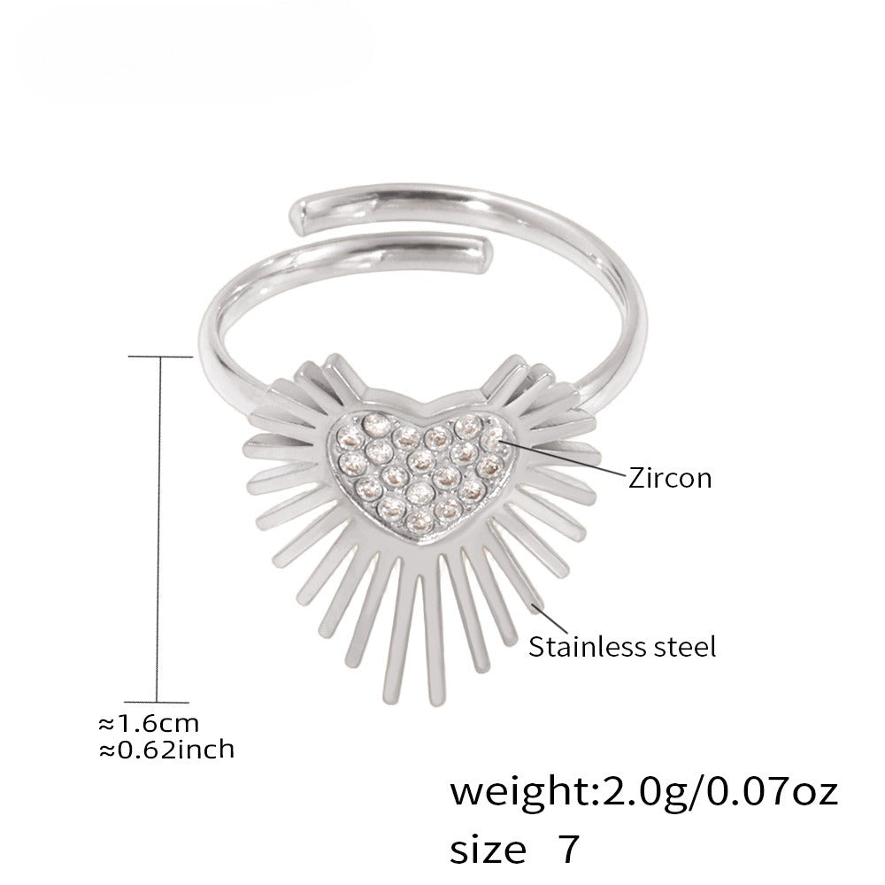 Planderful Open Zircon Wing Ring Size 7 For Women Stainless