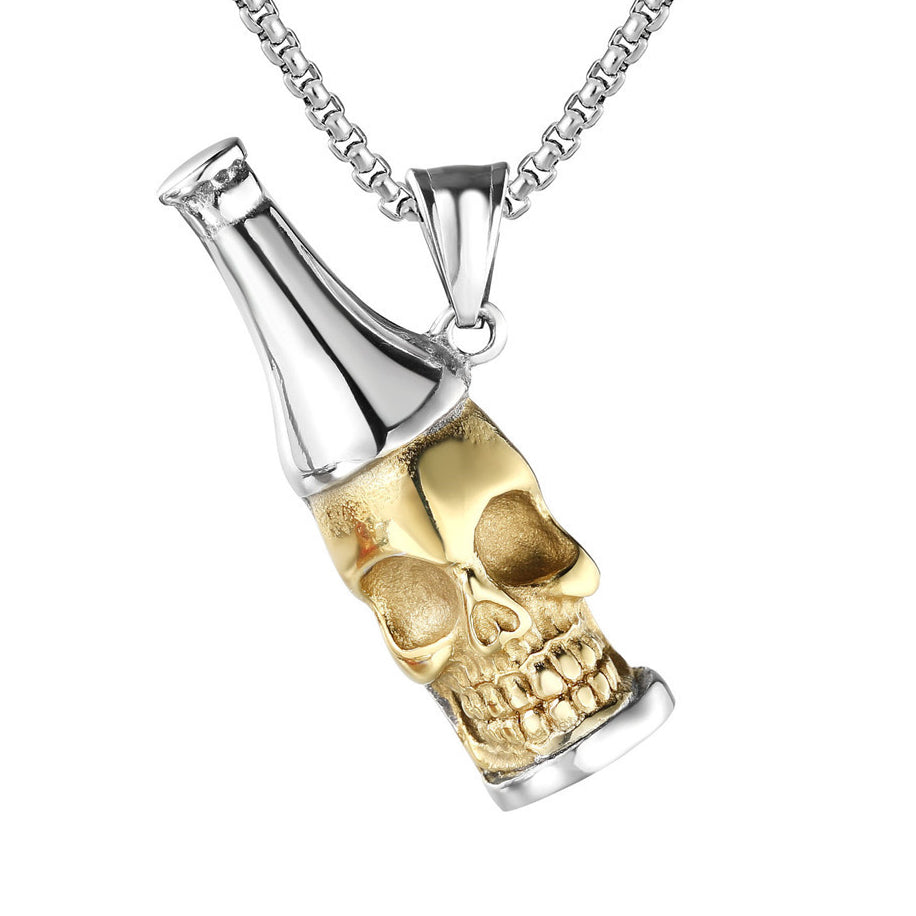 Skull Beer Bottle Titanium Steel Necklace for men