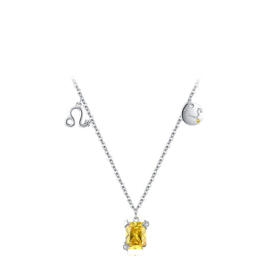 Sterling Silver Leo Zodiac Necklace with Zircon Gems