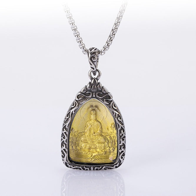 Titanium Steel Necklace – Vintage Buddha Guan Gong Guanyin Pendant for Everyday Spiritual Jewelry