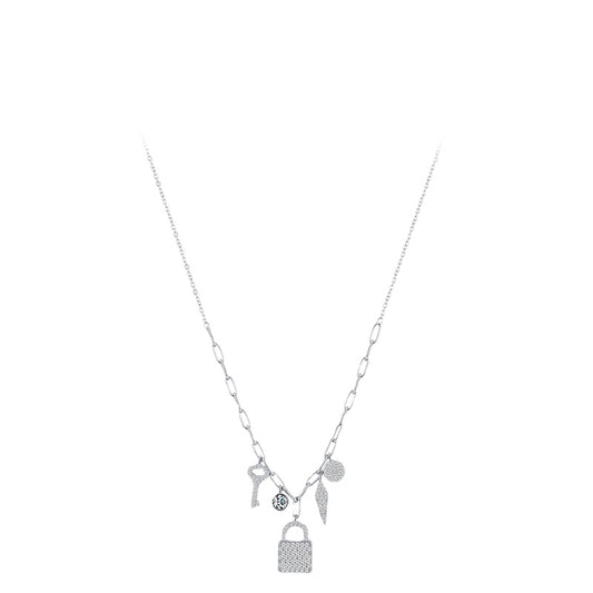 Romantic Key and Lock S925 Sterling Silver Necklace Set - European and American Couple's Fashion Accessories