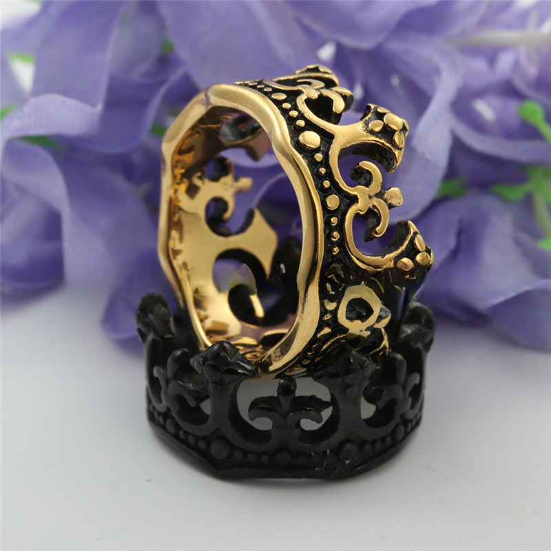 Titanium Steel Crown Ring for Men - Retro Trendy Stainless Steel Accessories from Planderful