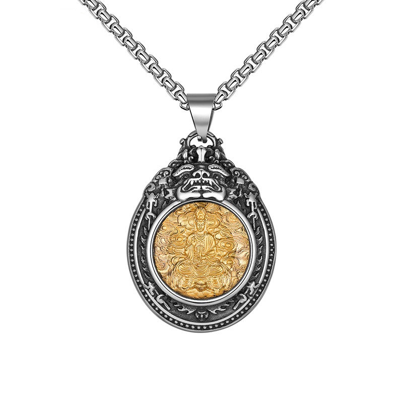 Titanium Steel Necklace - Statement For Men Buddha Saints Motif In Trendy Everyday Wear