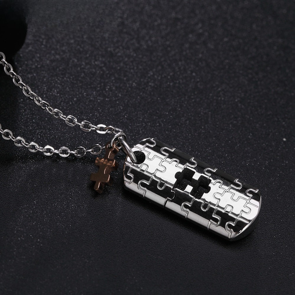 Planderful Titanium Steel Couple Necklace Puzzle Pendant For Unisex Jewelry With Protection Statement