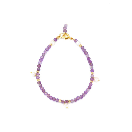 Lavender Amethyst and Moonlight Pearl Sterling Silver Bracelet