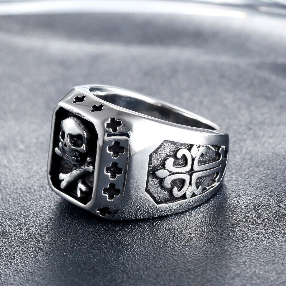 Halloween Skull Cross Square Titanium Steel Ring for Men