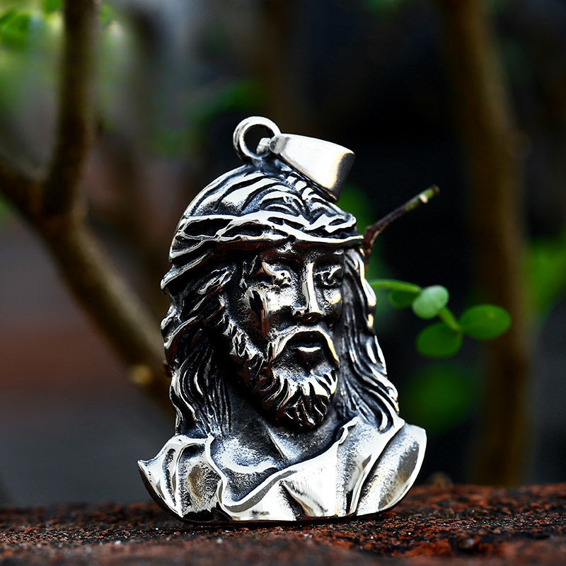 Retro Titanium Steel Old Man Head Pendant for Men - Cross-Border Wholesale Jewelry