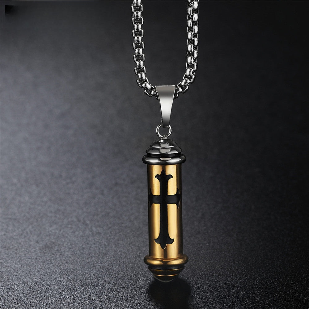 Cylinder Talismans Cross Titanium Steel Necklace for Men