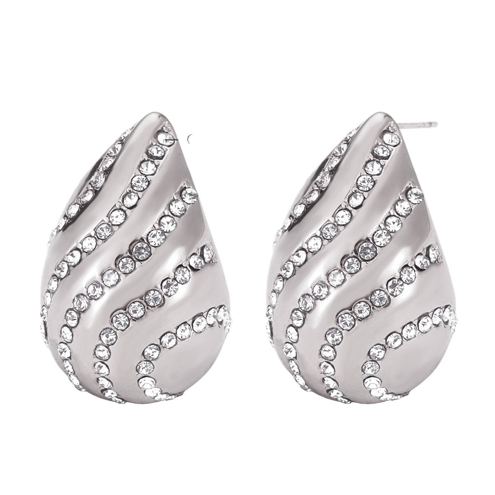 Elegant Zircon Water Drop Earrings in Titanium Steel Gold Plating