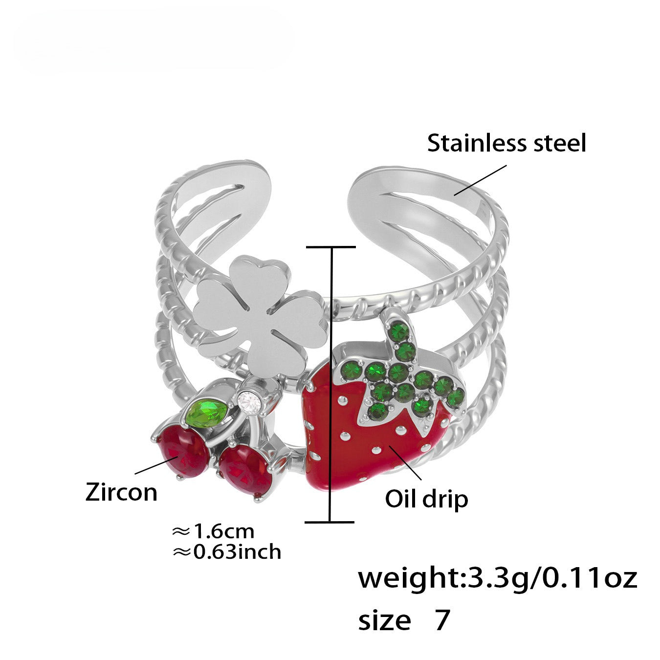 Planderful Hollow Oil Drop Zircon Daisy Ladybug Ladies Ring