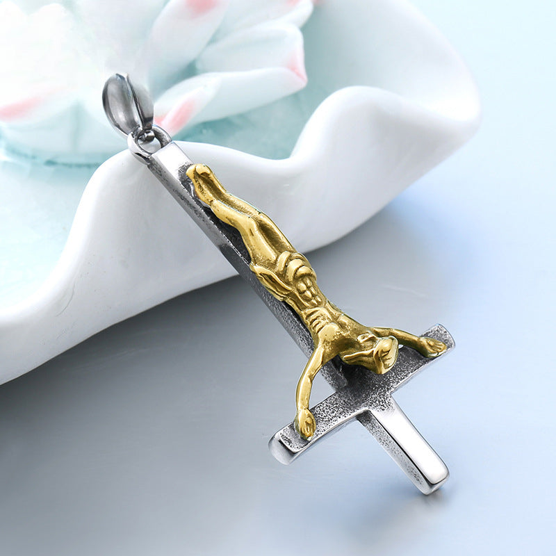 Men's Personalized Titanium Steel Inverted Cross Pendant - European and American Fashion Jewelry Wholesale