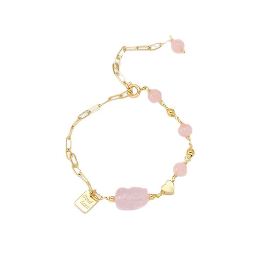 Korean Edition Pink Crystal Bracelet with Pixiu Love Symbol