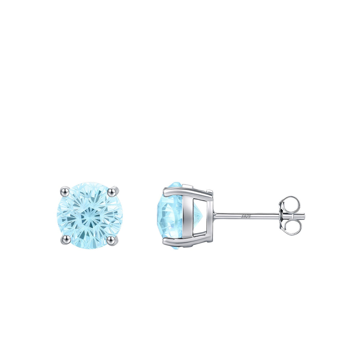 925 Sterling Silver Sea Blue Floral Zircon Stud Earrings