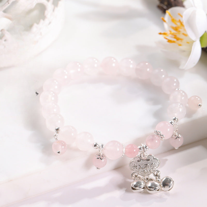 Fortune's Favor Natural Pink Crystal and White Agate Bell Bracelet