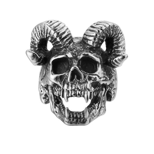 Halloween Monster Sheep Horn Skull Head Titanium Steel Ring for Men