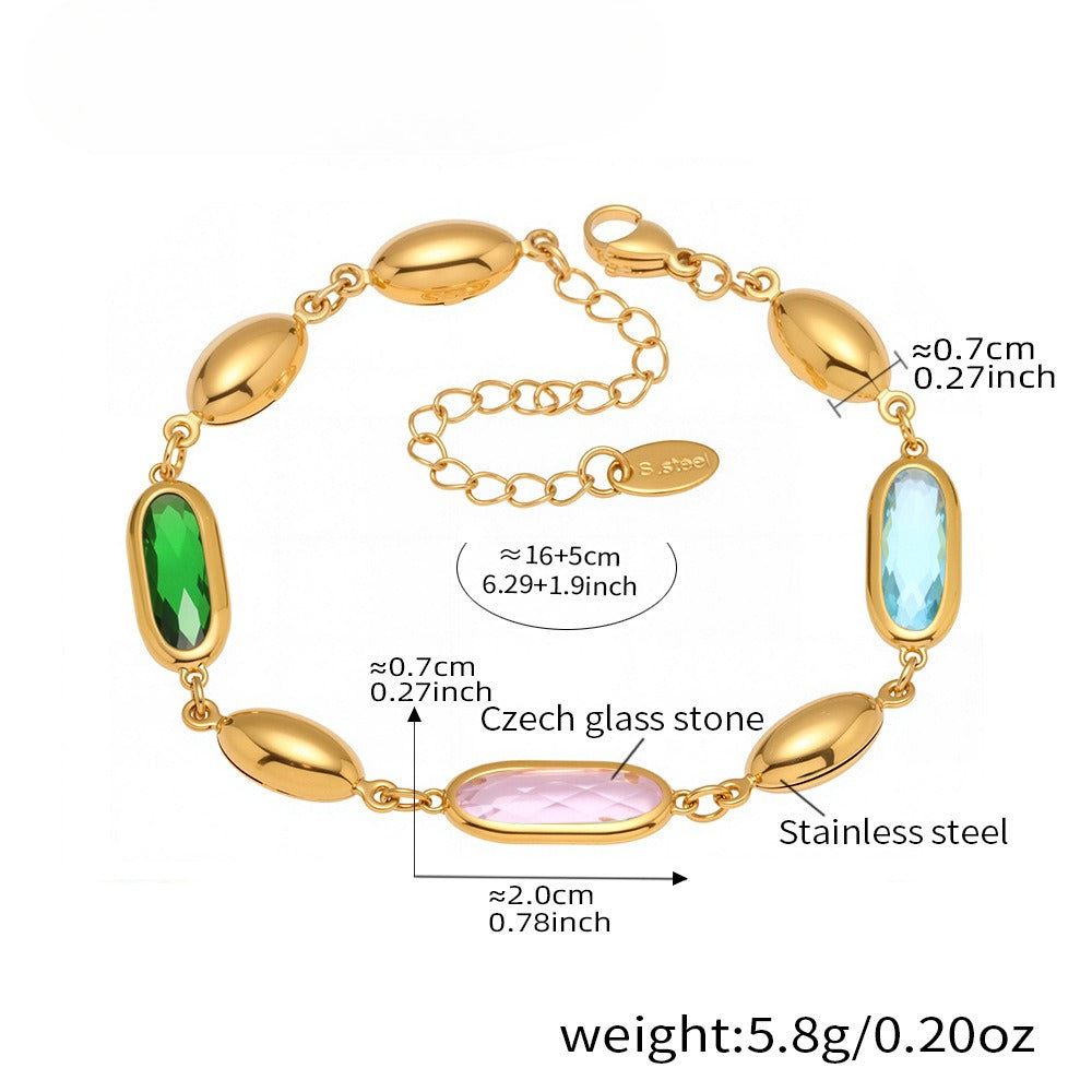 Planderful Oval Czech Glass Stone Bracelet Premium For Women