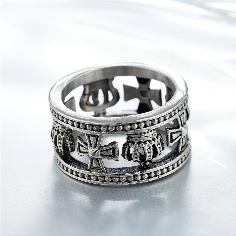 Crown and Cross Hollow Out Titanium Steel Ring for Men