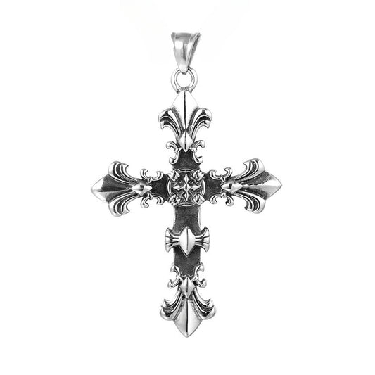 Vintage Saint Cross Flower Titanium Steel Pendant for Men