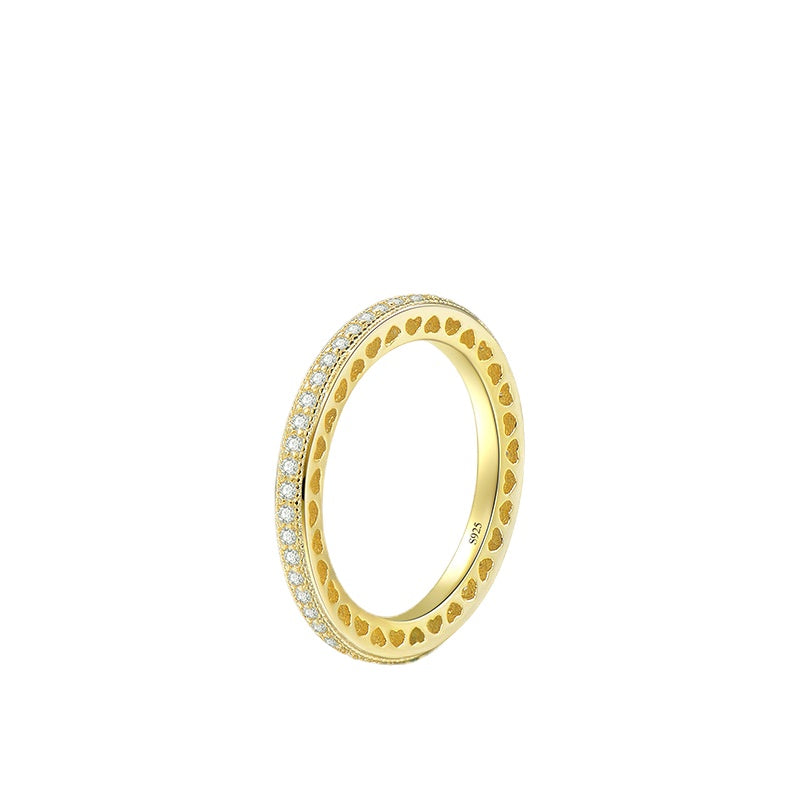 Sterling Silver Heart-shaped Ring with Zircon Studded Design