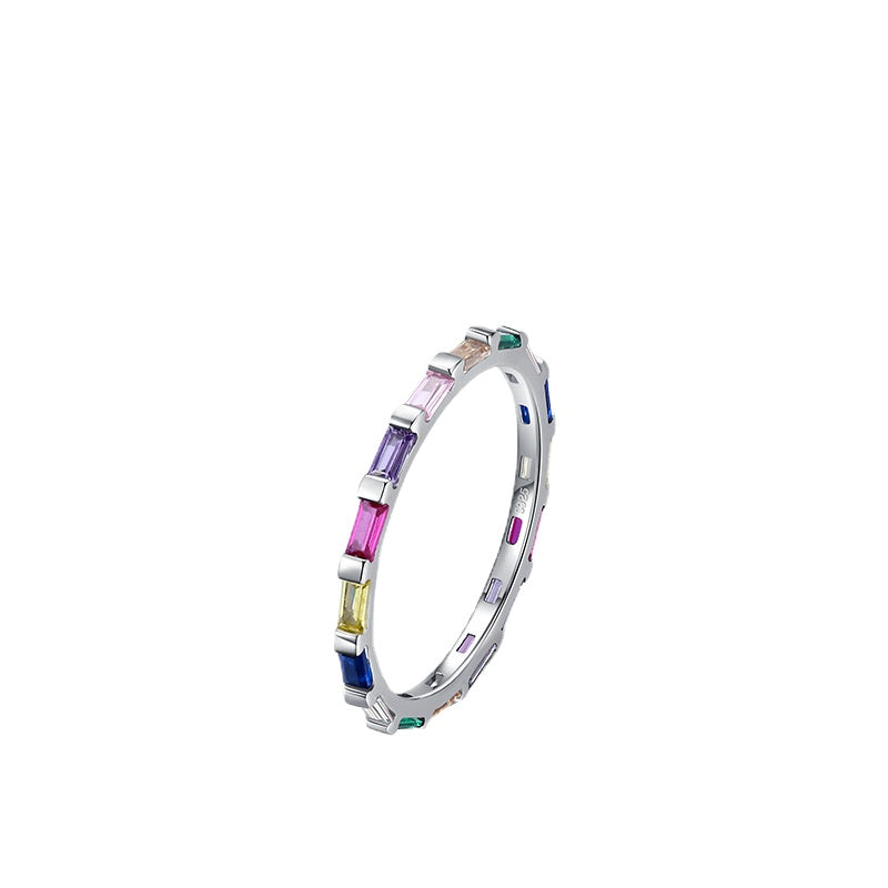 Geometric Rainbow Zircon Sterling Silver Ring