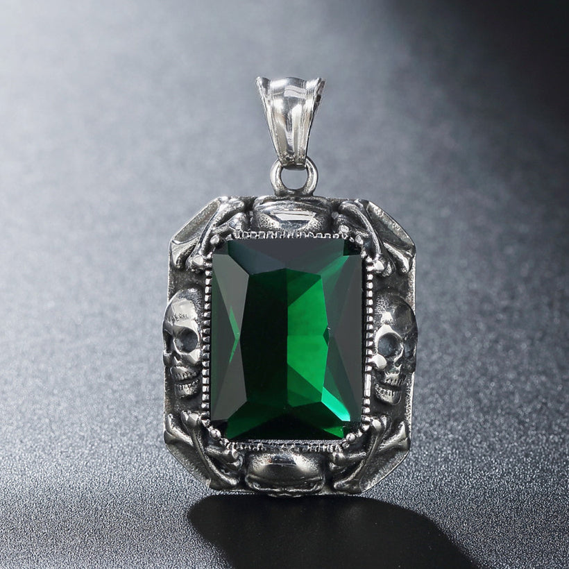 Halloween Rectangle Zircon Skull Titanium Steel Pendant for Men