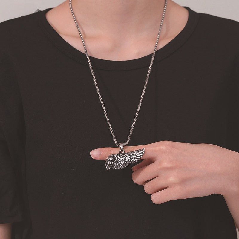 Steel Necklace – Statement Gothic Skull Wings For Bold Men Who Love Edgy Style Today
