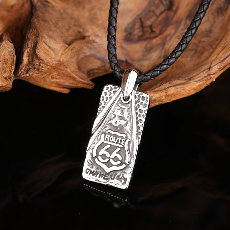 Highway 66 Retro Tag Stainless Steel Pendant for Men - European and American Jewelry Wholesale
