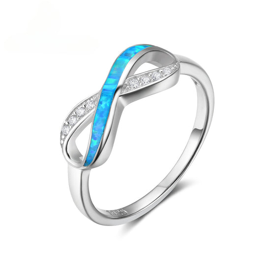 Blue Opal Zircon Infinite Symbol Sterling Silver Ring