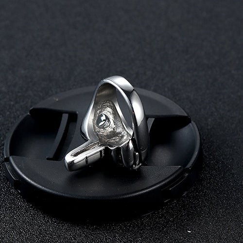 Creative Titanium Steel Vertical Middle Finger Ring for Men - Personalized Fashion Jewelry with Religious Totem