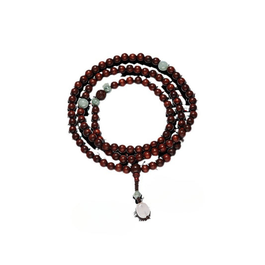 Fortune's Favor Sterling Silver Bracelet with Small Leaf Red Sandalwood and Hetian Jade Beads