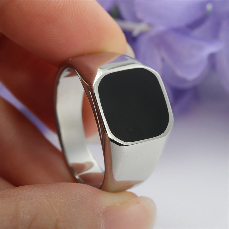 European And American Jewelry Titanium Steel Square Epoxy Ring