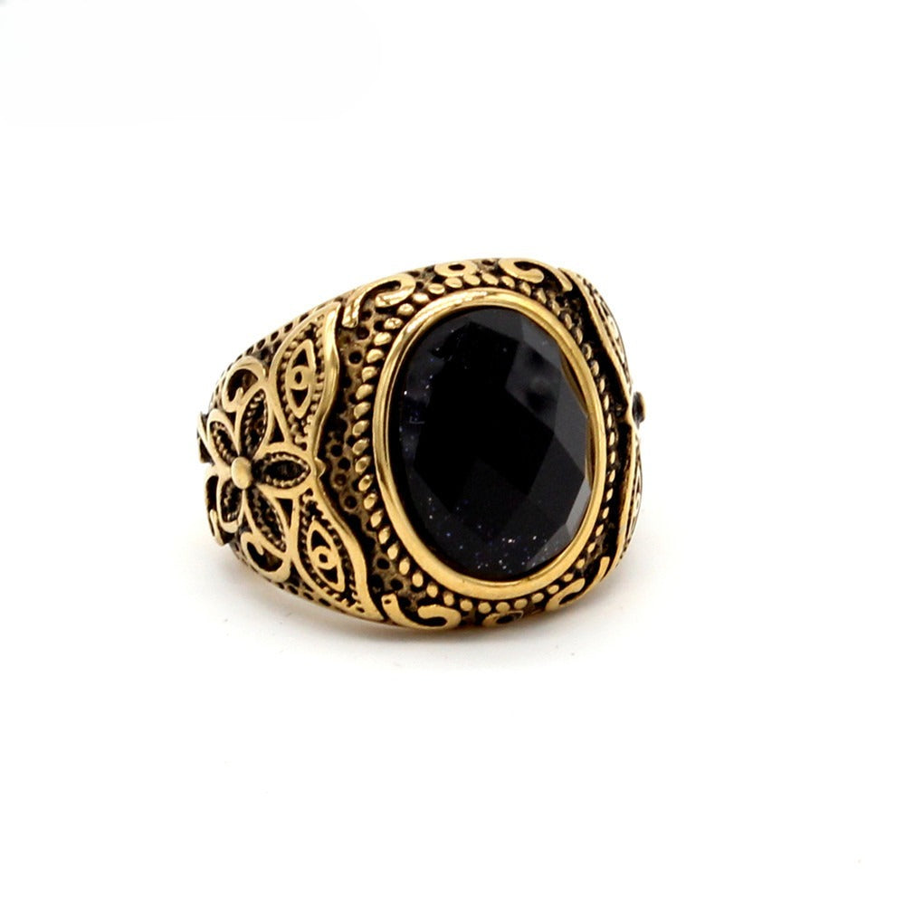 Planderful Tiger Eye Ring Titanium Steel For Unisex Fashion Lovers Retro Protective Statement Jewelry