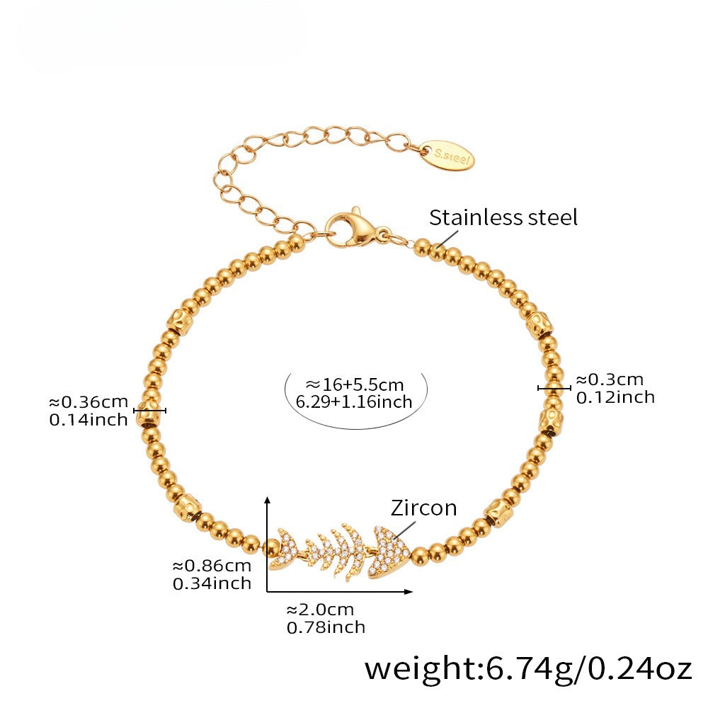 Planderful Zircon Fish Bone Bracelet 18K Gold Plated Ladies