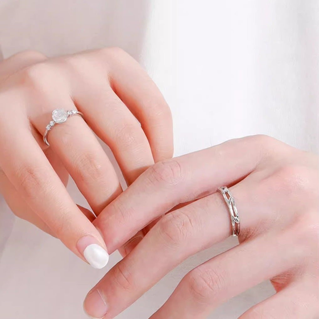 Couple Ring S925 Sterling Silver Camellia Design Gift