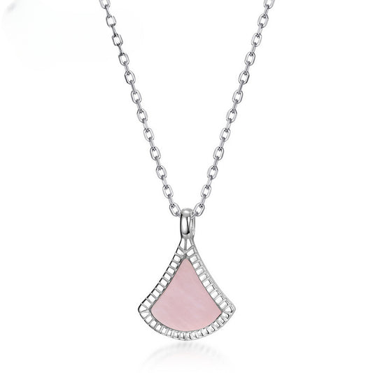 Pink Mother of Pearl Geometry Triangle Pendant Sterling Silver Necklace