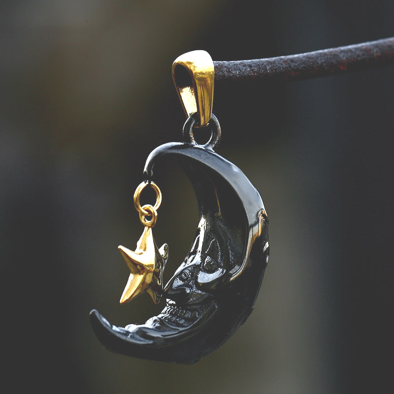 Titanium Steel Electroplated Pentagram Pendant Jewelry for Men - Wholesale Personalized Star and Moon Accessories