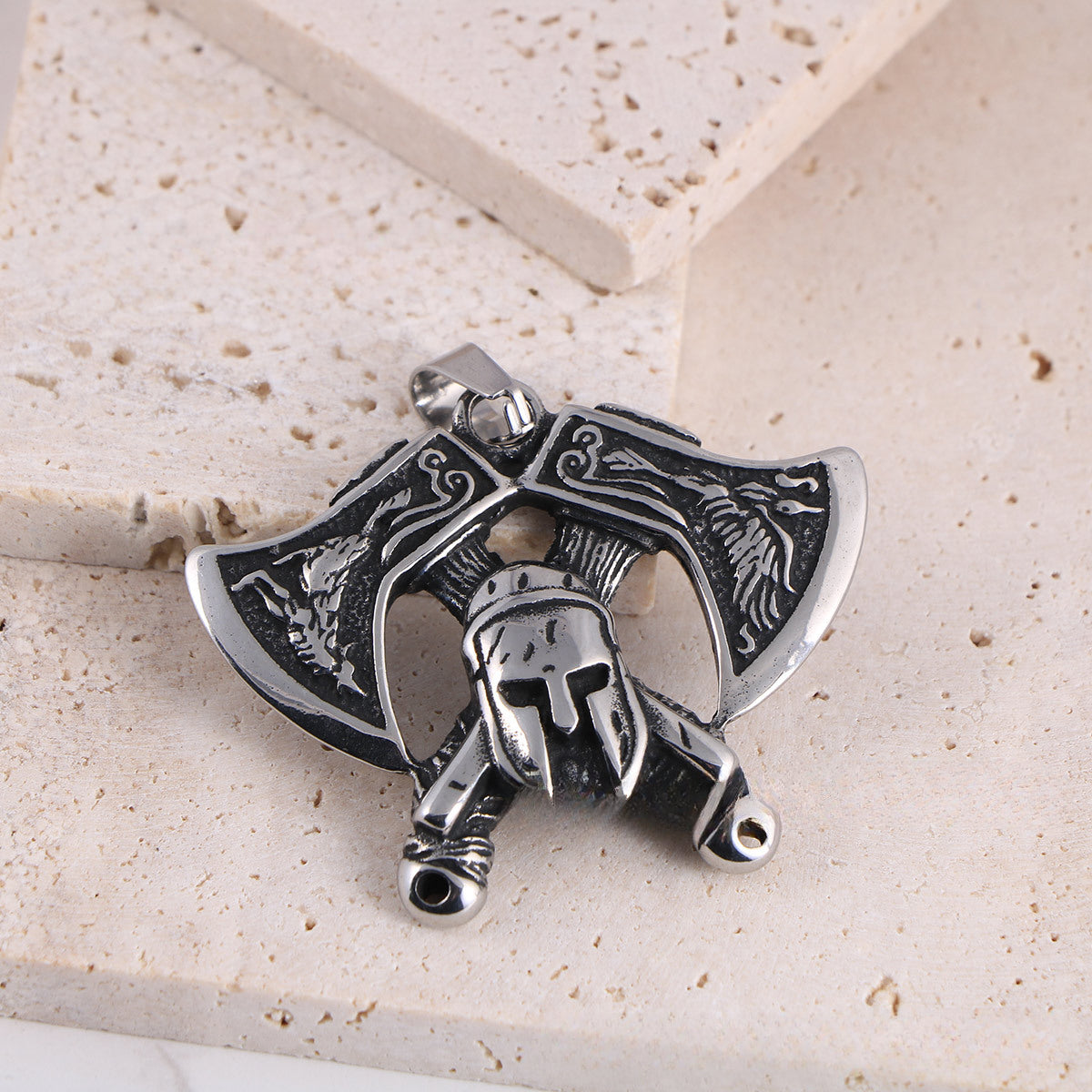 Retro Yama Character Mask Pendant, Reversible Axe Battle Armor Necklace for Men, Durable Titanium Steel Jewelry