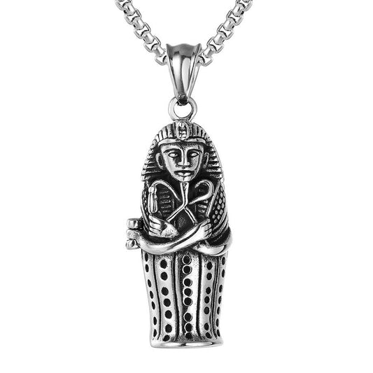 Egyptian Pharaoh Mummy Coffin Titanium Steel Necklace for Men
