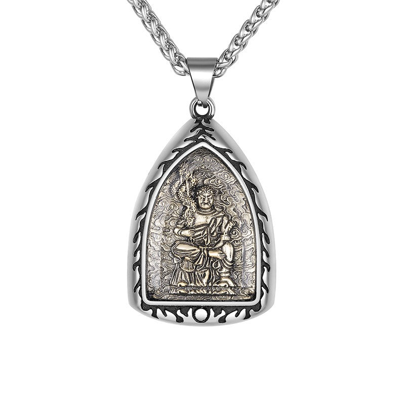 Titanium Steel Necklace – Elegant Buddha Zodiac Pendant For Men With Spiritual Charm