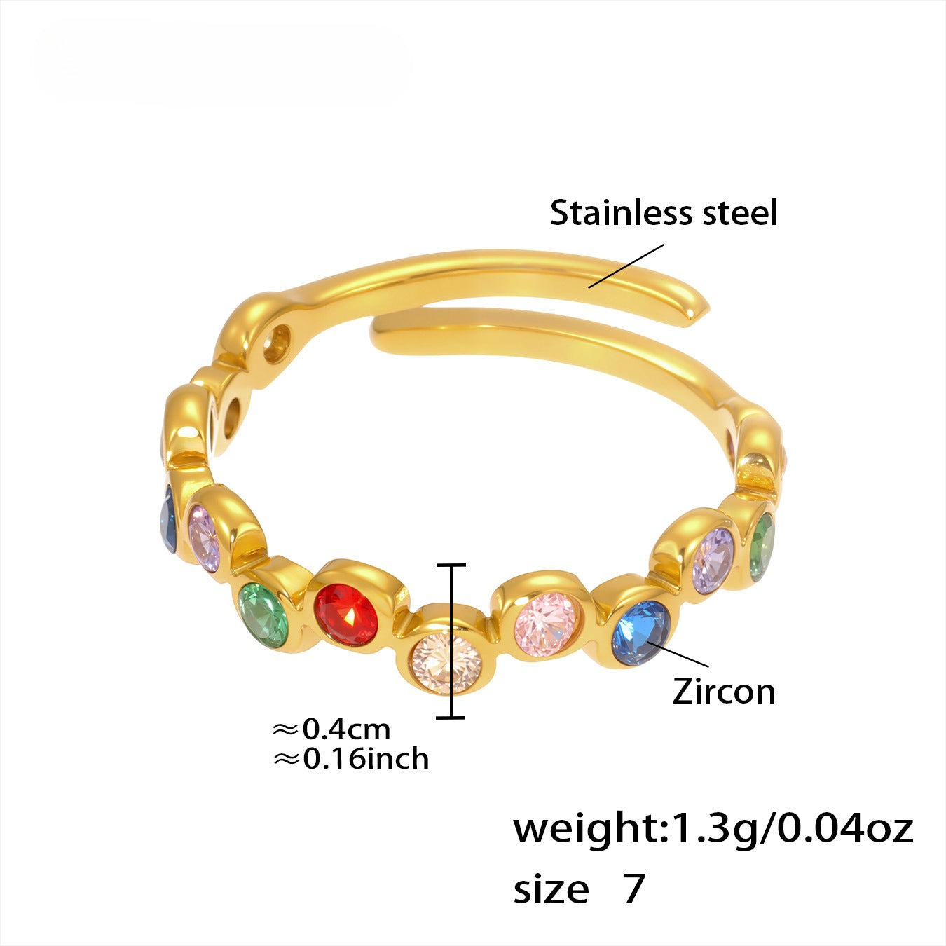 Planderful INS Style Color Zircon Ring For Women 18K Gold