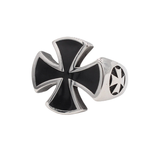 Stylish Crusader Cross Polished Titanium Steel Ring for Men