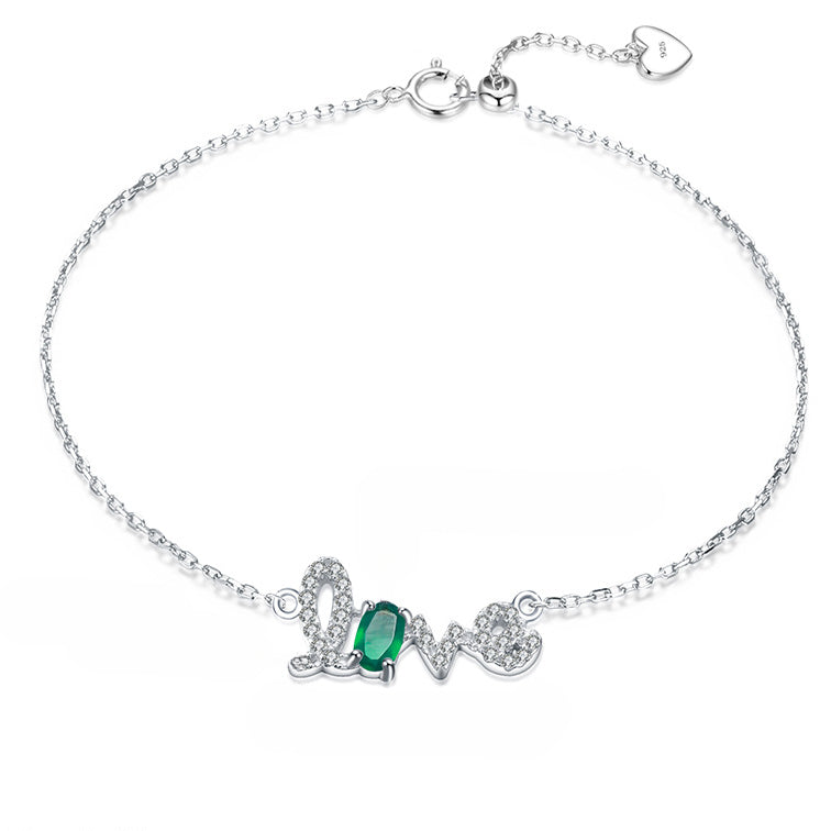 LOVE Letter Oval Natural Gemstone Silver Bracelet