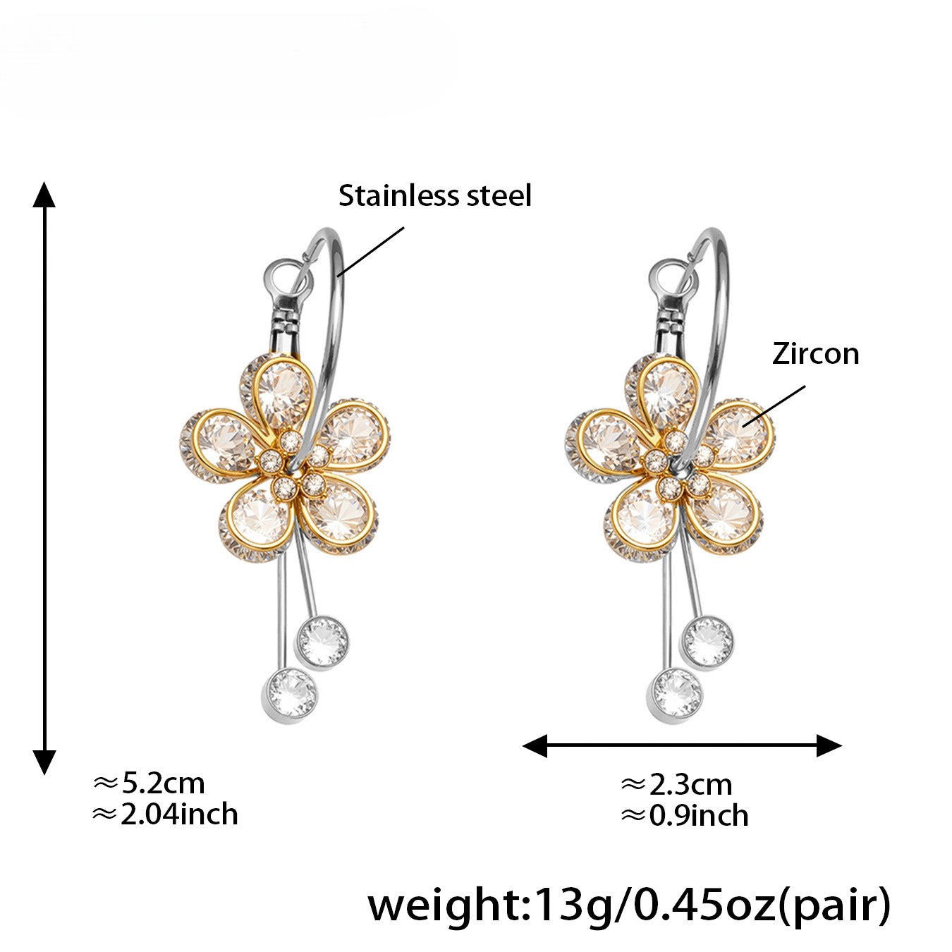 Planderful Zircon Fringed Earrings Gold Plated Glam Women