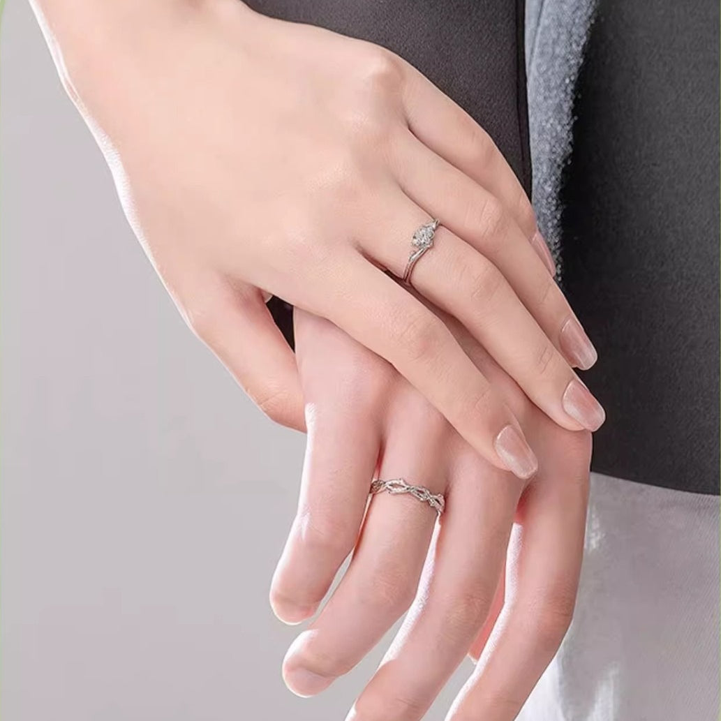 Planderful 925 Sterling Silver Platycodon Flower Light Luxury Couple Ring Adjustable For Women And Men Gift