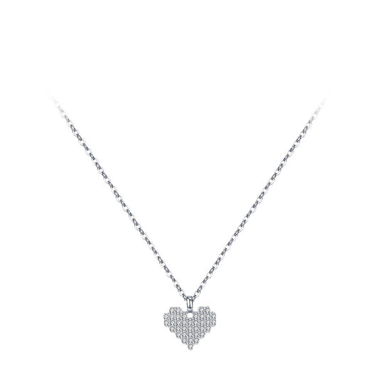 Elegant Heart-shaped Sterling Silver Necklace with Micro-studded Zircon Cross Pendant