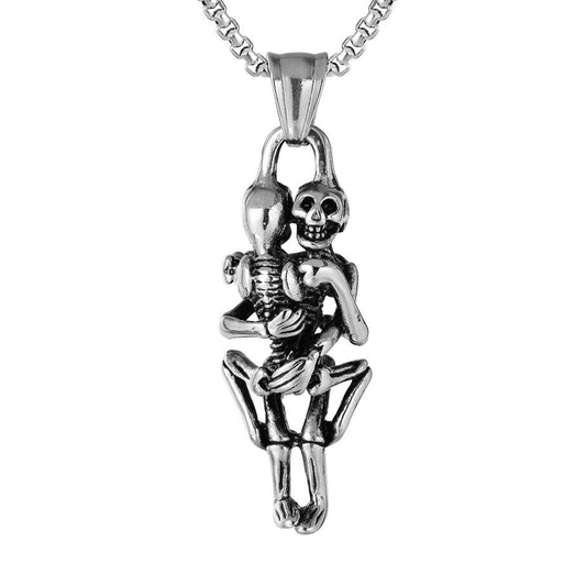 Halloween Embrace Skeleton Titanium Steel Necklace for Men