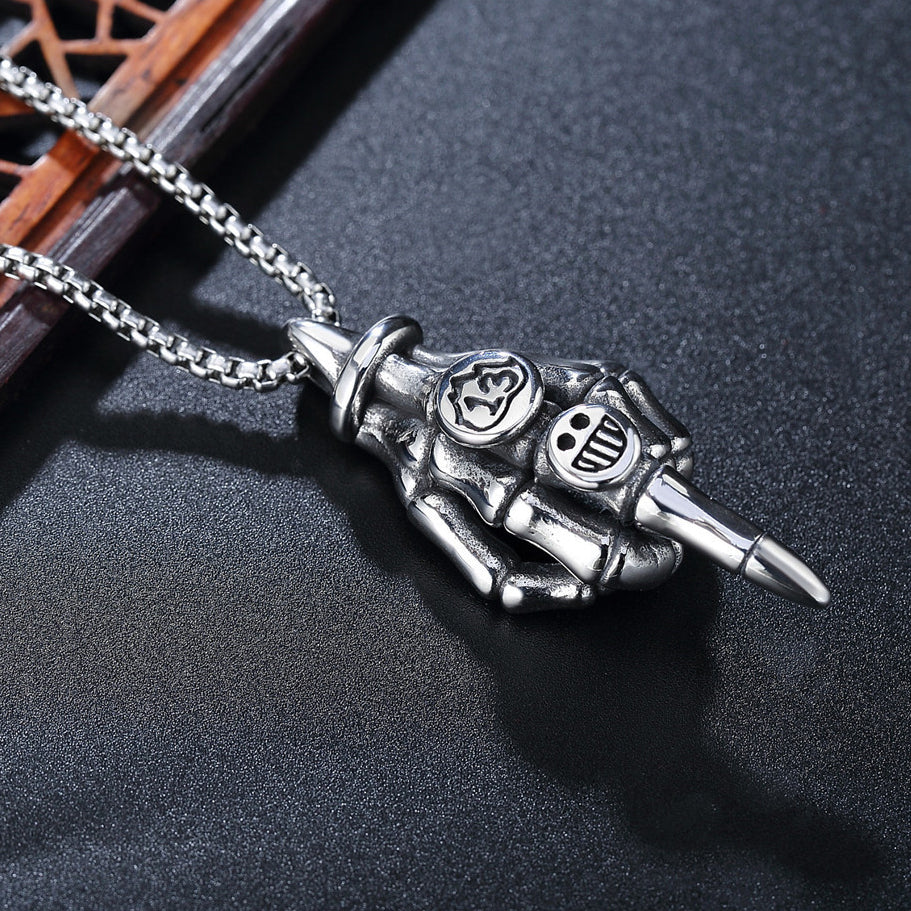 Halloween Ghost Claw Middle Finger Titanium Steel Necklace for Men