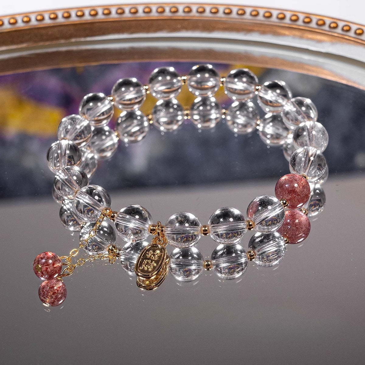 White Quartz & Strawberry Quartz Bracelet