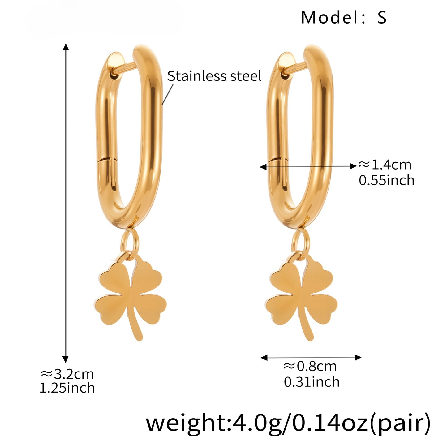 Planderful Four Leaf Clover Zircon Earrings Gold For Women